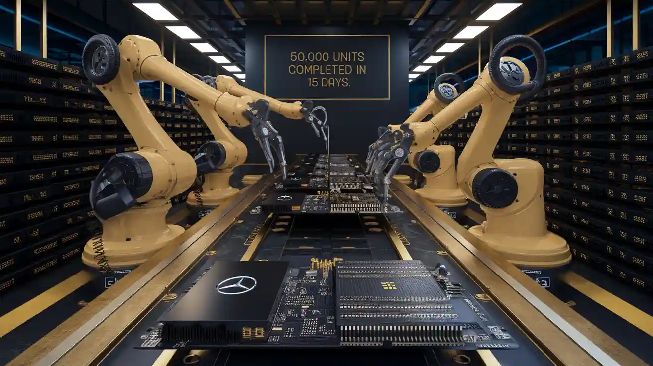King Field completed the manufacturing and assembly of 50,000 pcs of Mercedes-Benz automotive converter PCB in 15 days.